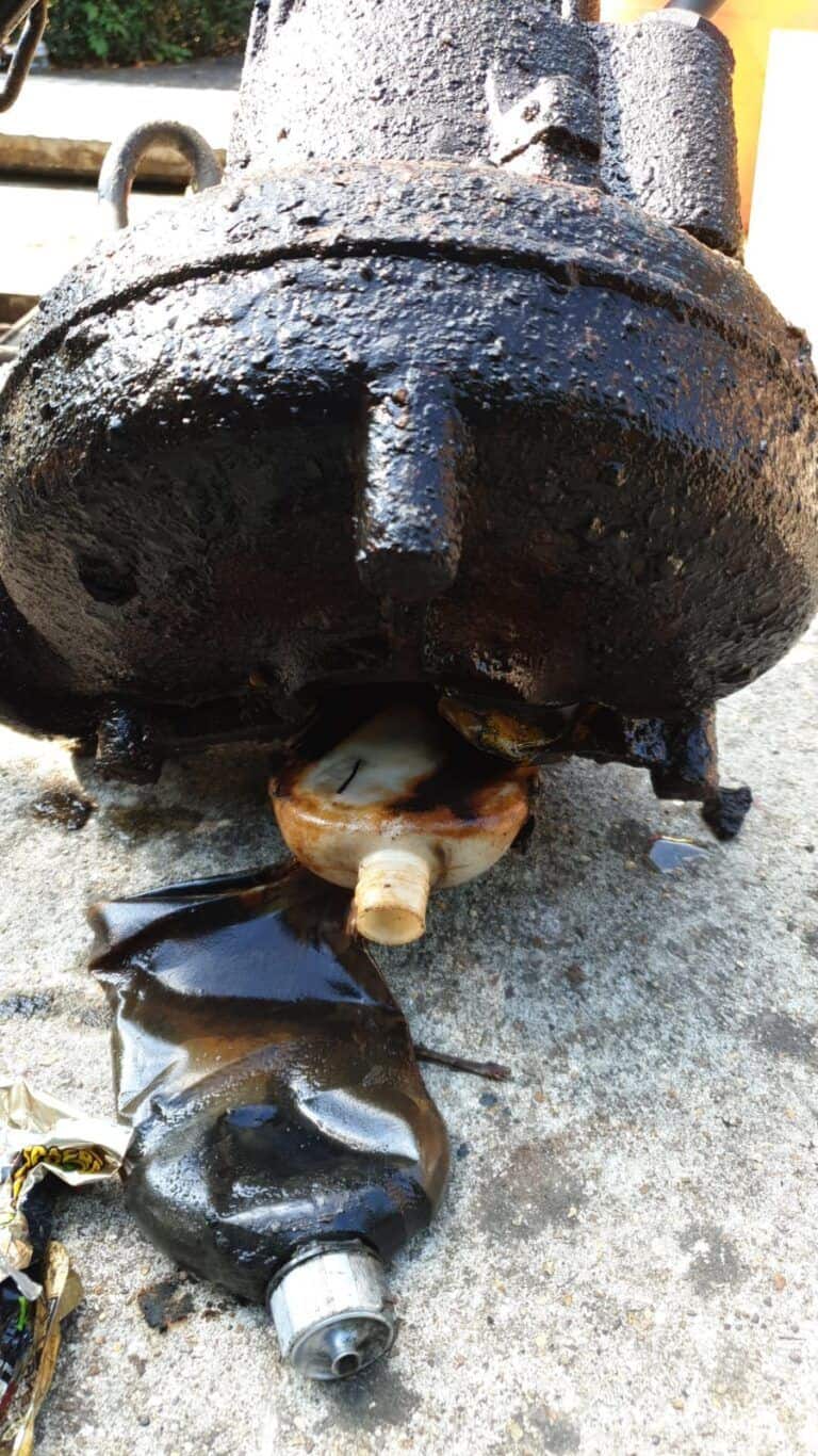 Sewage Pump blocked by shampoo bottle