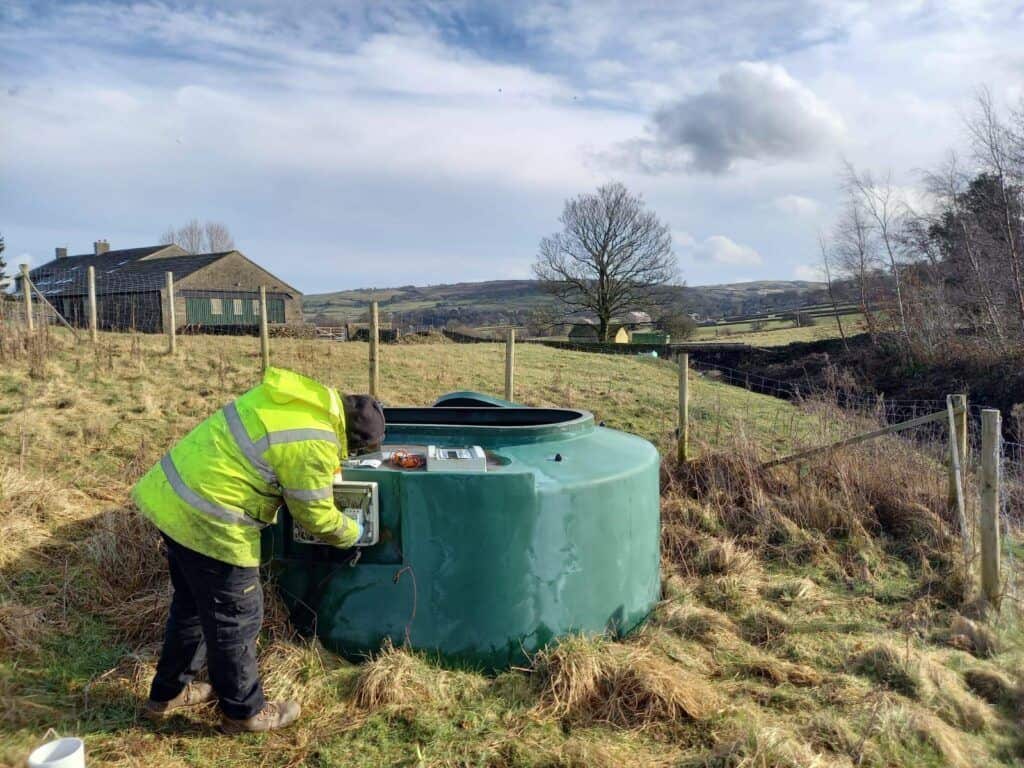 Engineer servicing an Allerton H28 Maxi Sewage Treatment Plant in Bradford